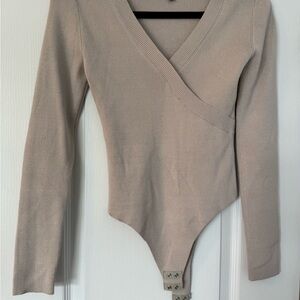 Dynamite Wrap-Style Rib Knit Long Sleeve Bodysuit women’s XS